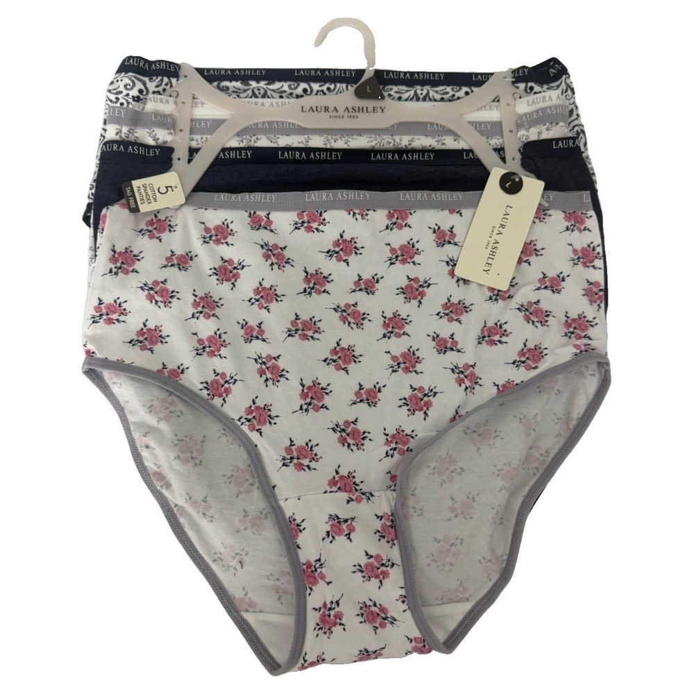 Laura Ashley Women's Brief LS9221 Underwear Panties 5 Pack Cotton Size L New